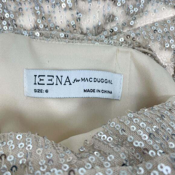 Ieena for Mac Duggal Sequined Drop Shoulder Evening Gown Nude Size 6 - Picture 13 of 14